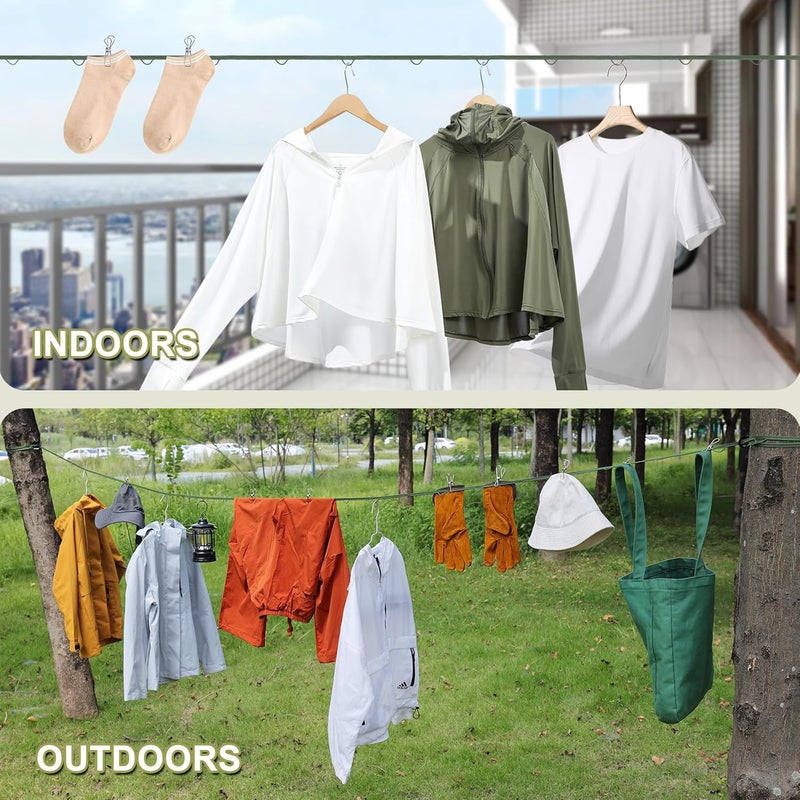 Vigorport Portable Travel Clothesline, Windproof Clothes Line with Hang Hole, Indoor and Outdoor Laundry Line with Clothespins for Hotel, Camping, RV, Cruise Ship (Green, 18.8Ft) - Image 4